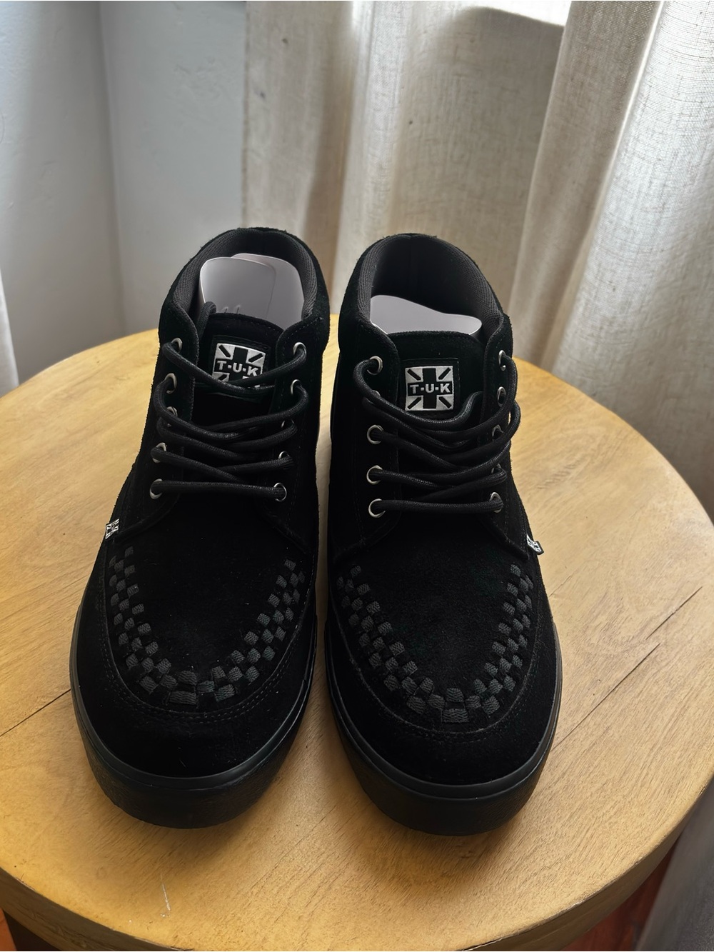 T.U.K Black Suede Checkerboard Lace-Up Creepers